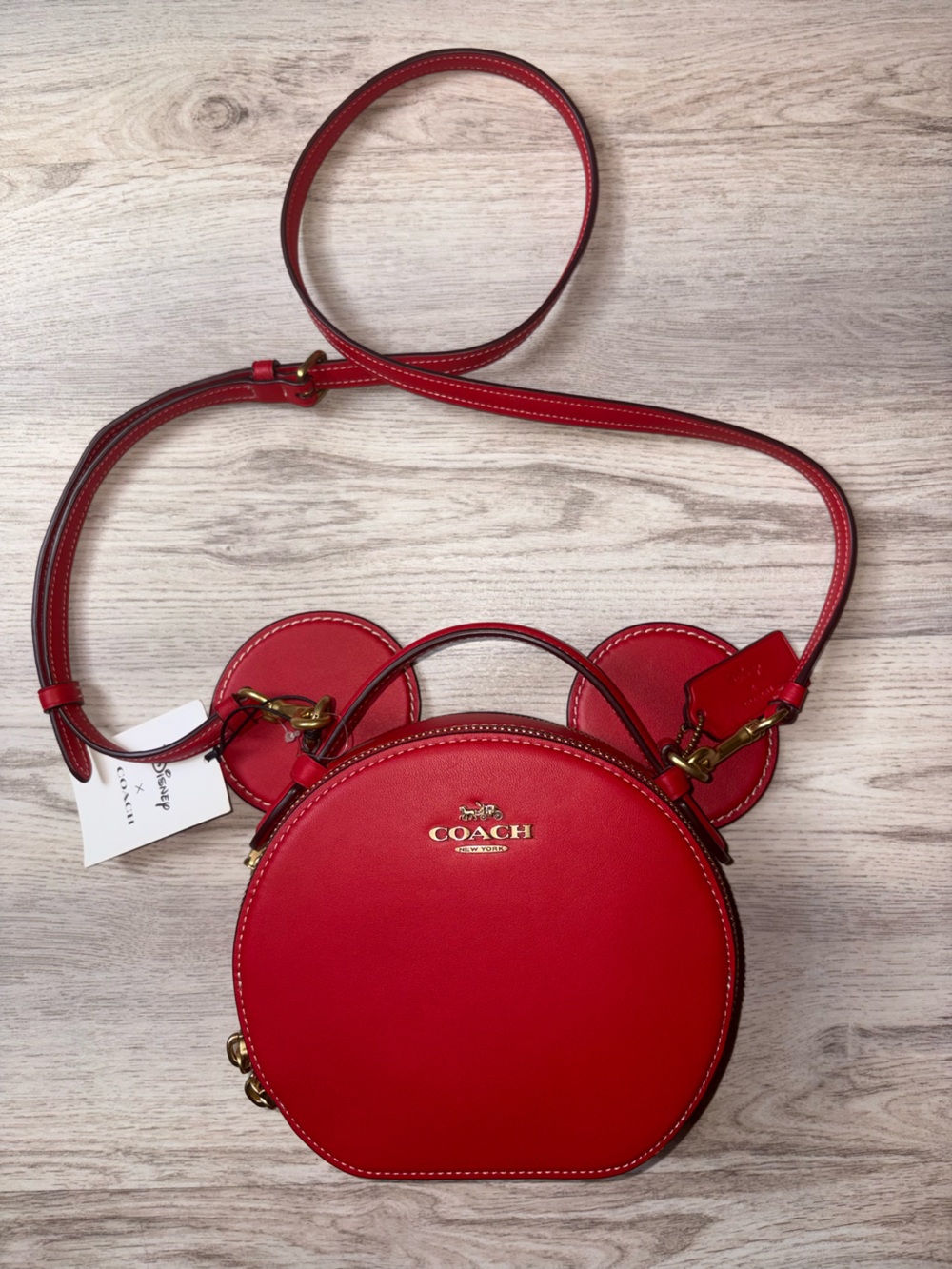 New coach x disney mickey mouse ear bag electric red crossbody